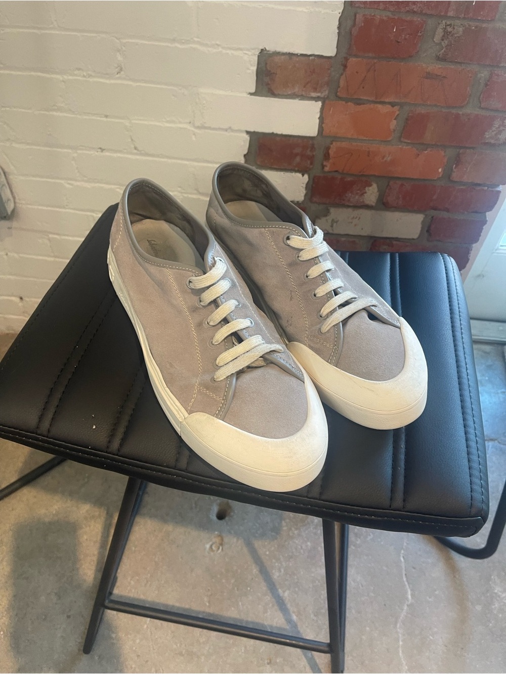 Salvatore Ferragamo Light Gray Suede Low-Top Sneakers